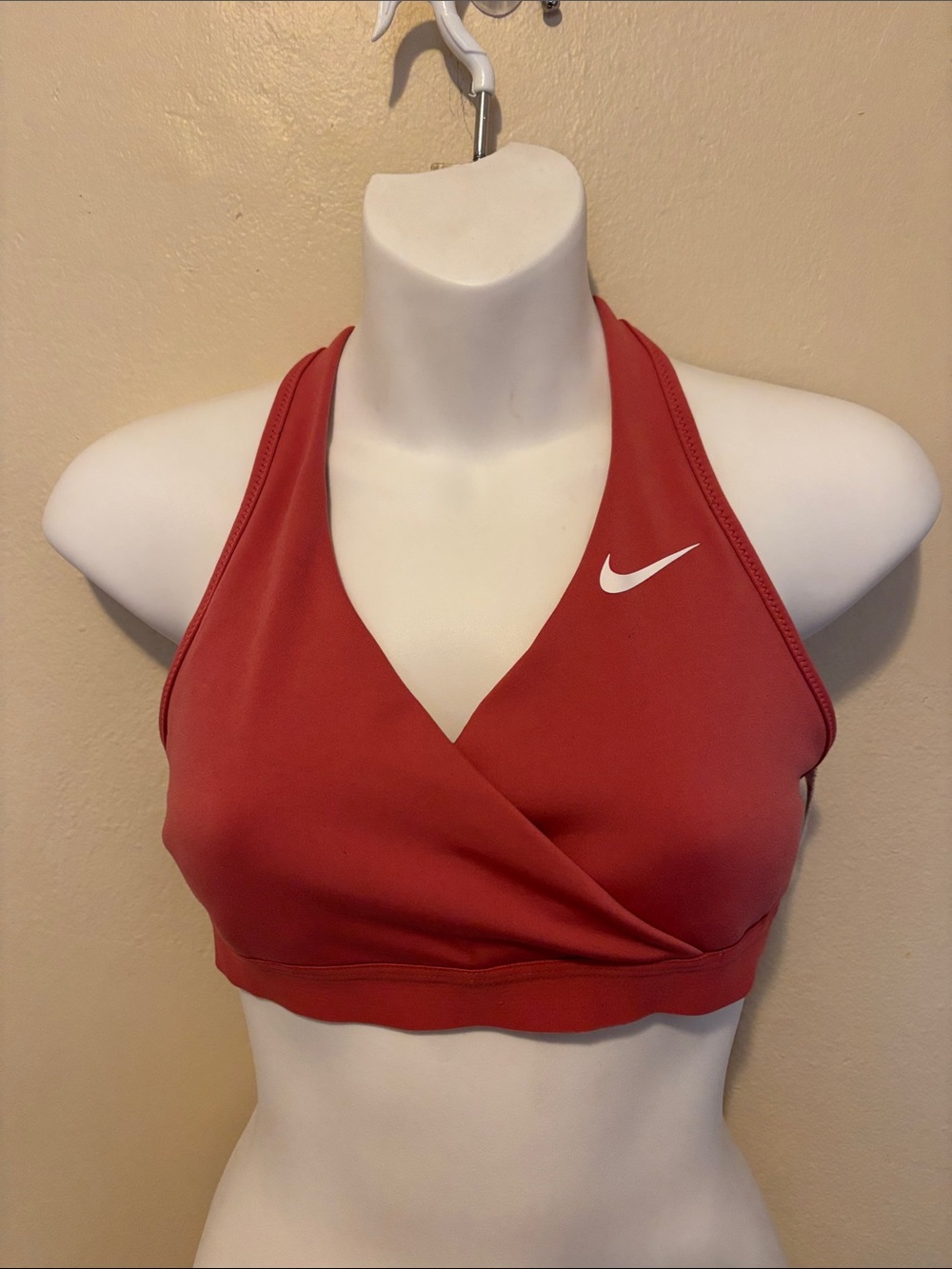 Nike Red Wrap-Front Sports Bra with White Swoosh